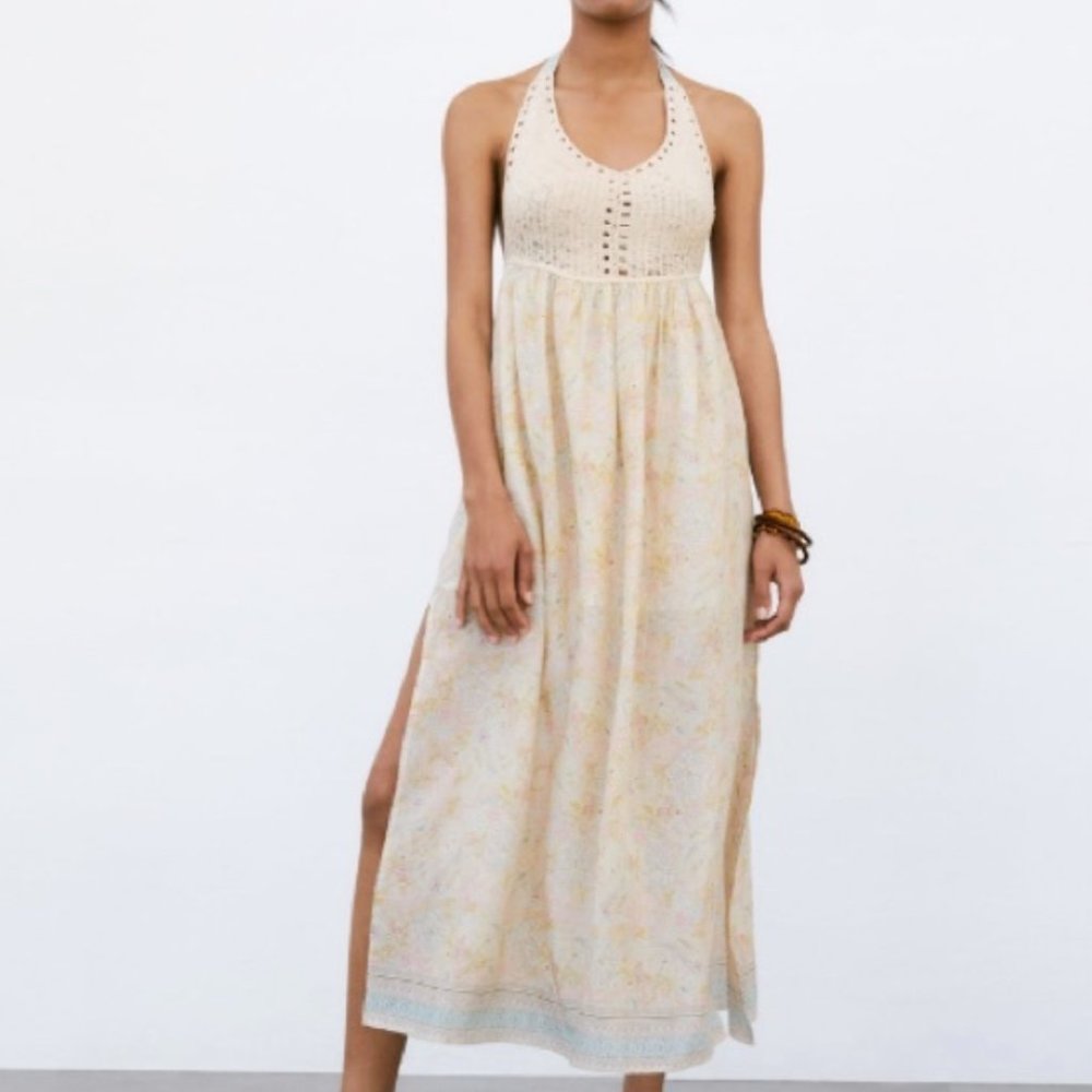 white christmas dresses Zara Cream Sheer Crochet Dress- Size L (see notes) – The Saved Collection main image 0